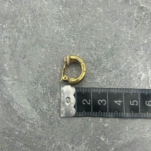 Givenchy Gold Tone Half Hoops Clip On Earrings Rhinestones Elegant G Logo - Picture 9 of 9